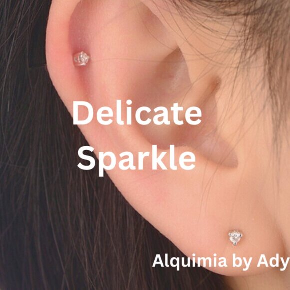 Alquimia Jewelry - Tiny tiny + Diamond style solitaire STUDS